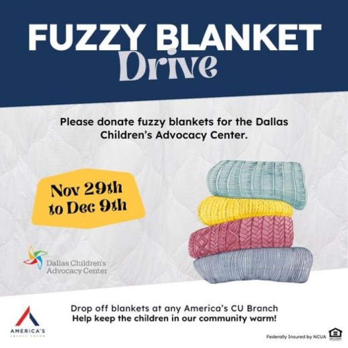 fuzzy blanket drive for the Dallas Childrens Advocacy Center